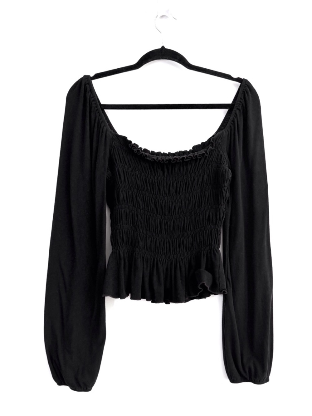 Altar'd State Black Smocked Long-Sleeve Peplum Top Medium